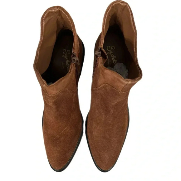 New Seychelles Pretty Little Bird Suede Cognac Brown Boots Fashion Booties Sz 8 - Picture 9 of 16